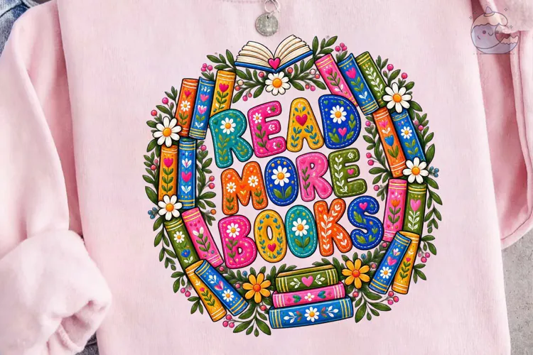Read More Books Floral PNG Shirt Design