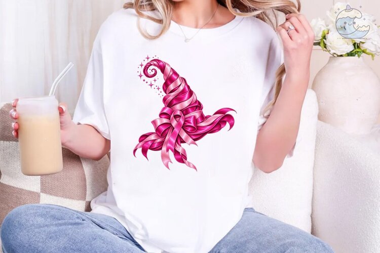 Pink Ribbon Witch Hat PNG Sublimation example image 1
