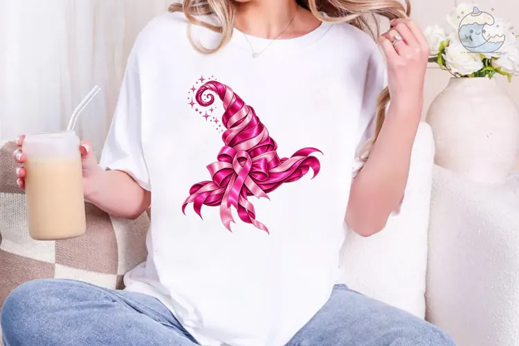 Pink Ribbon Witch Hat PNG Sublimation