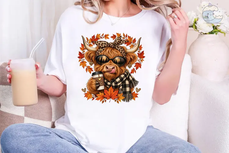 Fall Highland Cow PNG Sublimation Tee