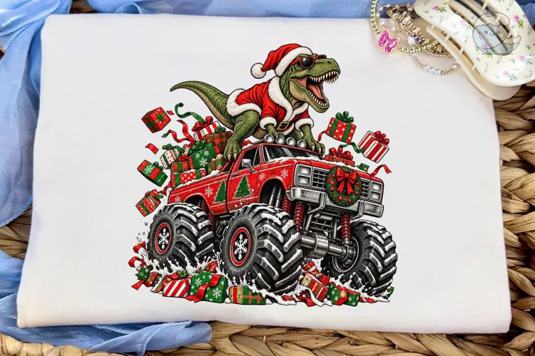 Christmas Dinosaur Monster Truck PNG Tee