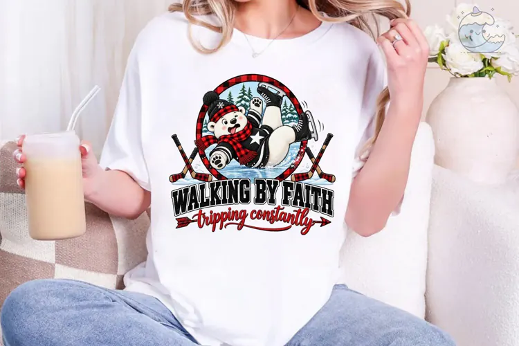 Walking By Faith Bear PNG Shirt Design