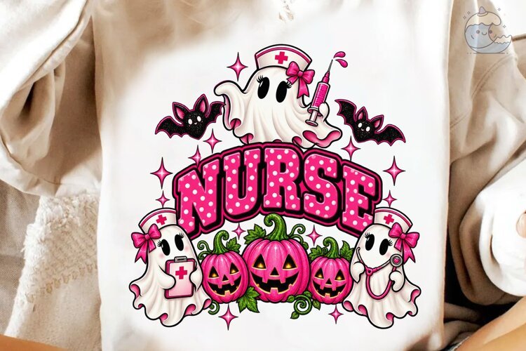 Halloween Nurse Ghost PNG Shirt Design example image 1