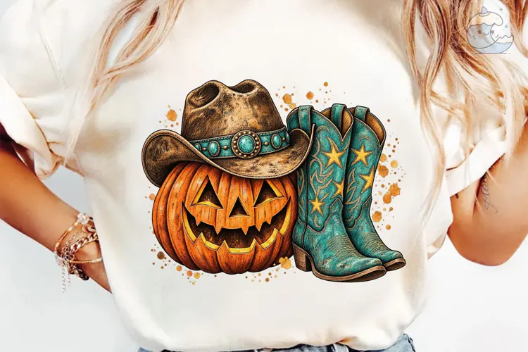 Western Halloween Pumpkin PNG Shirt