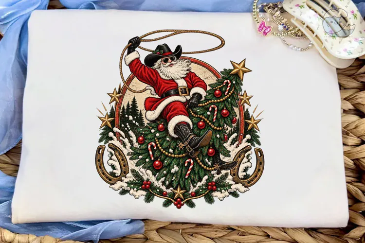 Cowboy Santa Christmas PNG Shirt Design