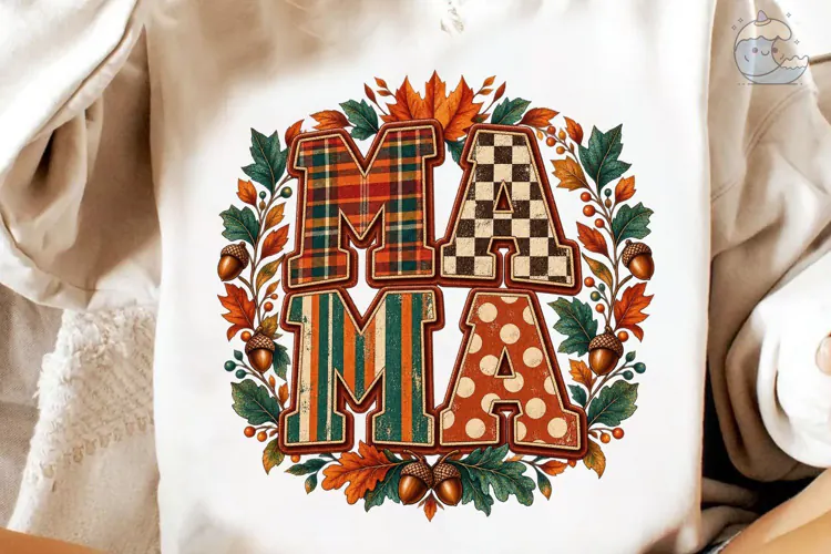 Fall Mama Patchwork PNG Sublimation Tee