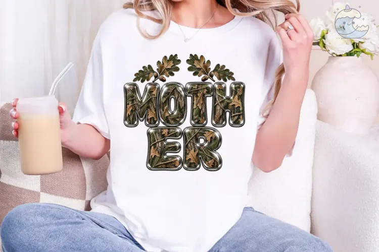 Mother Camo Balloon Letters PNG Tee