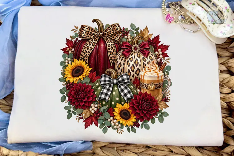 Fall Pumpkin Leopard Floral PNG Sublimat