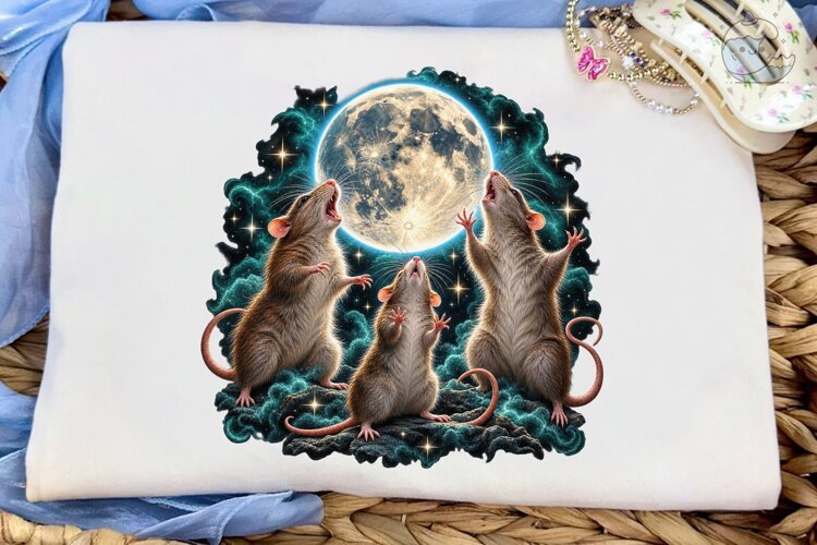 Three Rats Howling Moon PNG Shirt example image 1