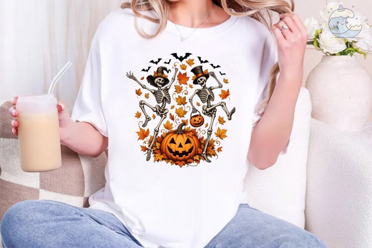Dancing Skeletons Halloween PNG Shirt example image 1