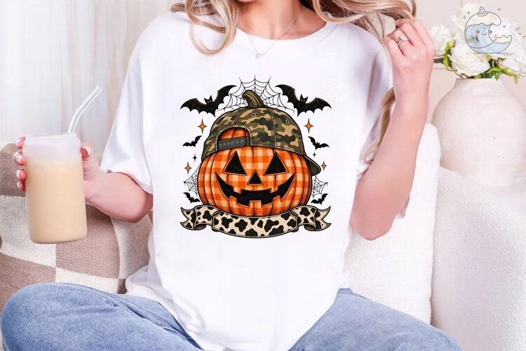 Halloween Pumpkin Camo Cap PNG Tee example image 1