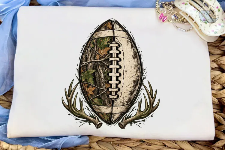 Camo Football Antler PNG Shirt Design
