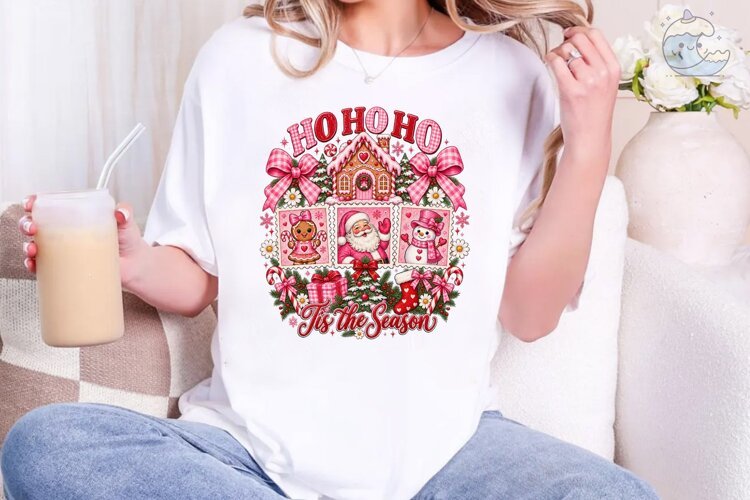 Ho Ho Ho Christmas Pink PNG Shirt example image 1