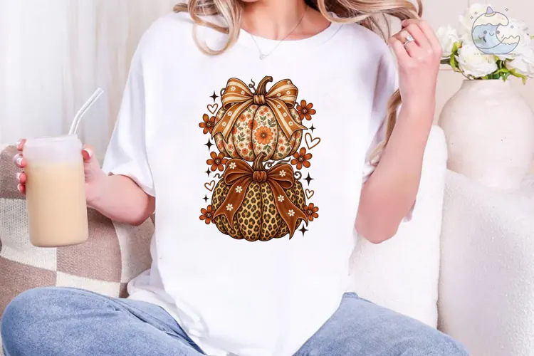 Coquette Pumpkin Stack Fall PNG Tee