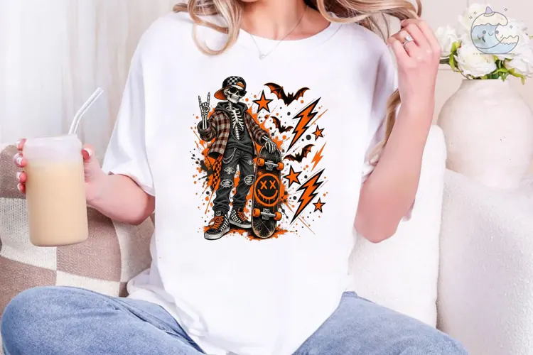 Skater Skeleton Halloween PNG Shirt