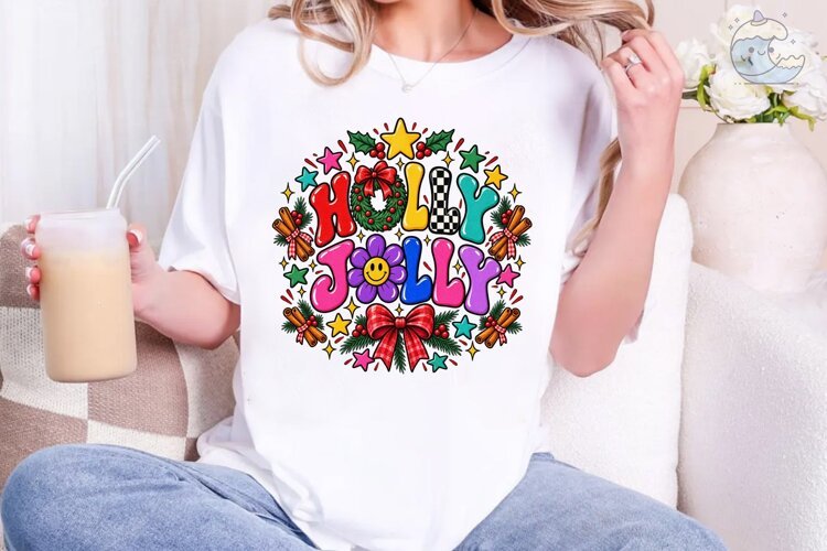 Holly Jolly Christmas PNG Shirt Design example image 1