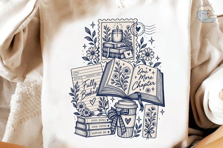 Bookish Floral Reader PNG Shirt Design example image 1