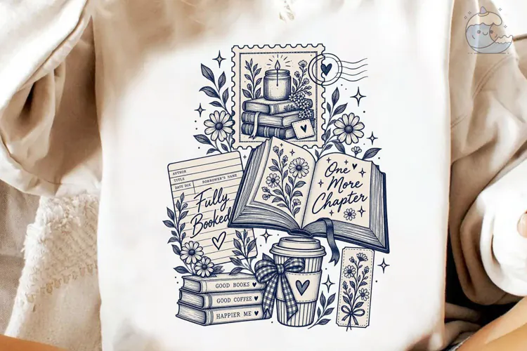 Bookish Floral Reader PNG Shirt Design