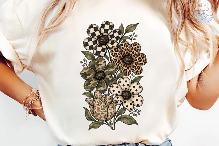 Mixed Pattern Floral Bouquet PNG Tee example image 1