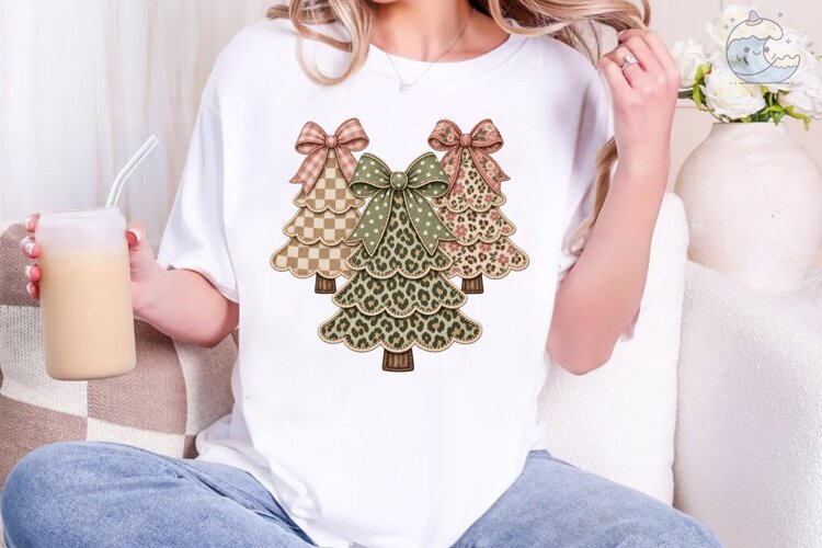 Christmas Trees Bow PNG Sublimation Desi example image 1