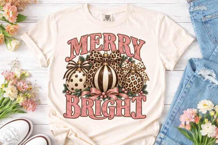 Merry & Bright Christmas PNG Shirt example image 1