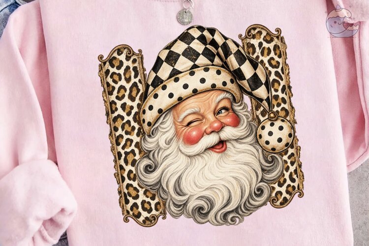Leopard Santa Winking PNG Sublimation Te example image 1