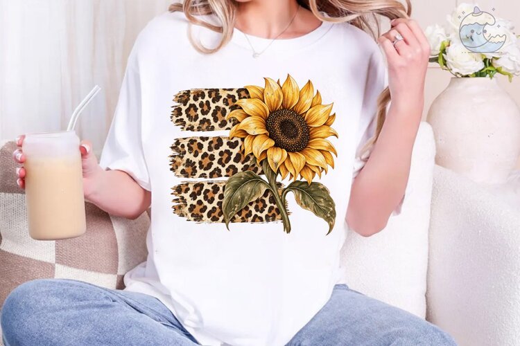 Sunflower Leopard Print PNG Shirt Design example image 1