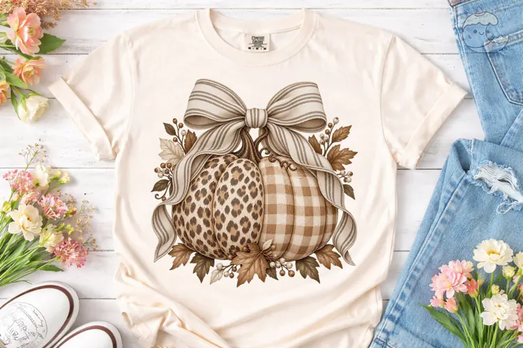 Fall Pumpkin Bow PNG Sublimation Tee