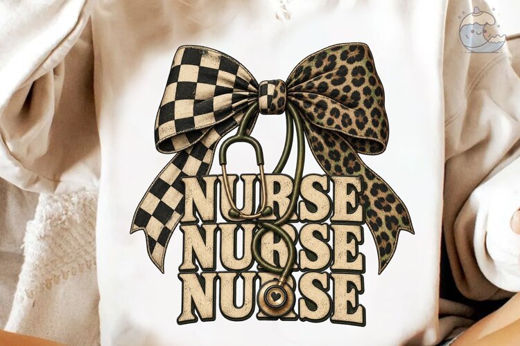 Nurse Bow Stethoscope PNG Shirt Design example image 1