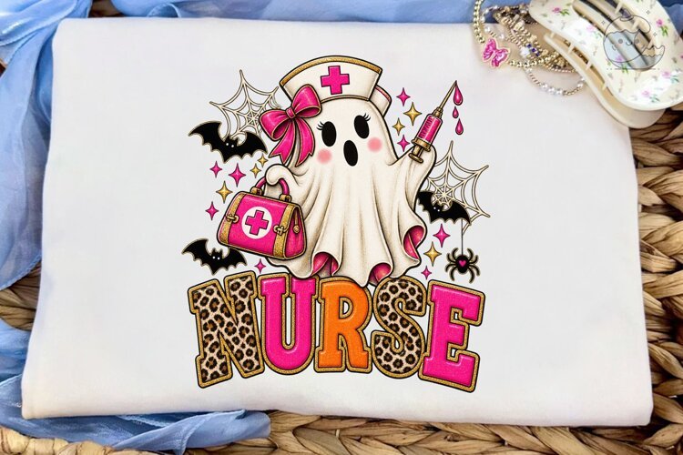 Halloween Nurse Ghost PNG Shirt Design example image 1