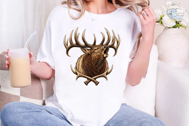Elk Bugling Antlers PNG Sublimation Desi