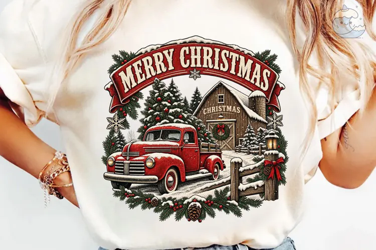 Merry Christmas Red Truck PNG Shirt