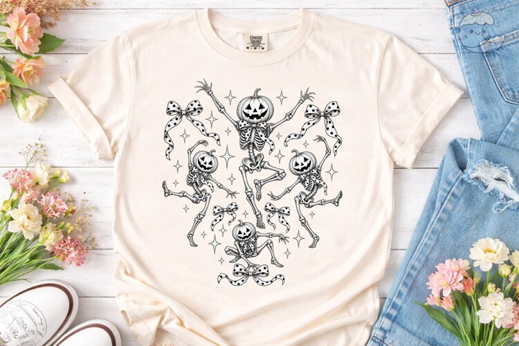 Dancing Pumpkin Skeleton PNG Shirt Desig example image 1