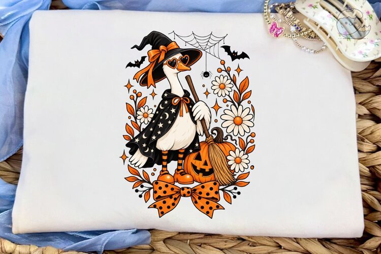 Halloween Witch Duck PNG Shirt Design example image 1