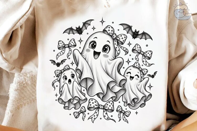 Cute Ghost Bows Halloween PNG Shirt example image 1