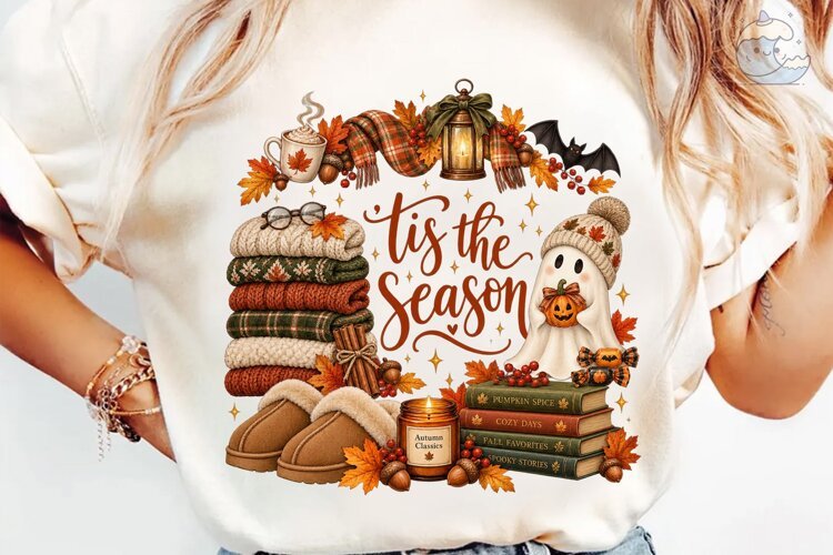 Tis The Season Fall Halloween PNG Tee example image 1