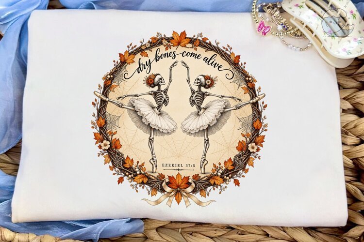 Dry Bones Ballerina Skeleton PNG Shirt example image 1