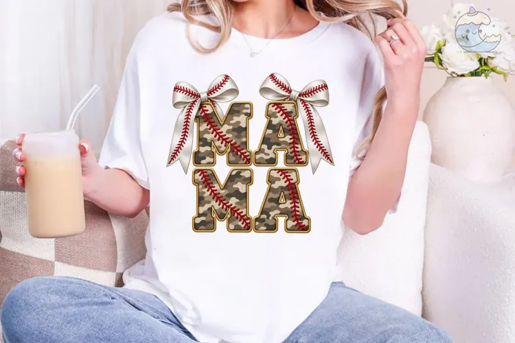 Baseball Mama Camo Bow PNG Sublimation