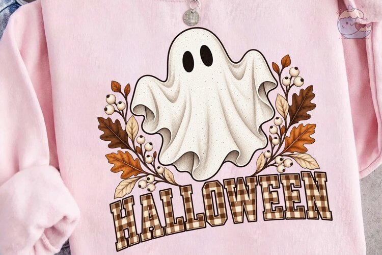 Halloween Ghost Fall Leaves PNG Shirt example image 1