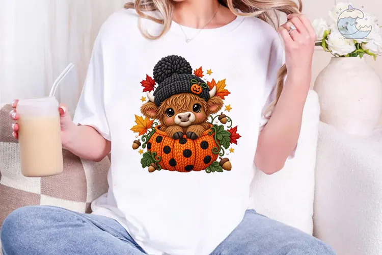 Highland Cow Pumpkin Halloween PNG Tee