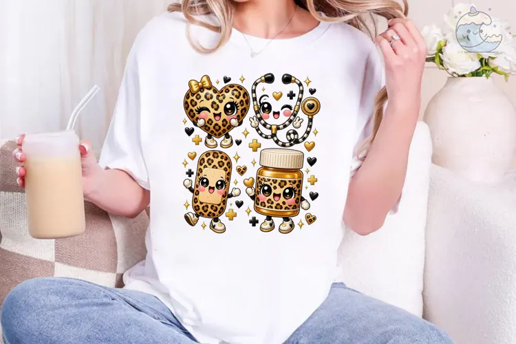 Nurse Leopard Print Kawaii PNG Shirt