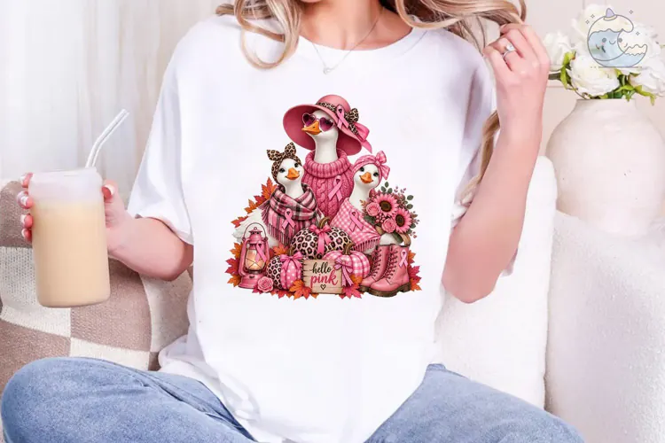 Hello Pink Duck Fall PNG Shirt Design