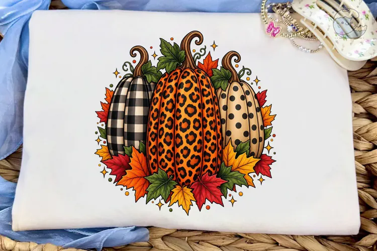 Patterned Pumpkins Fall PNG Shirt Design