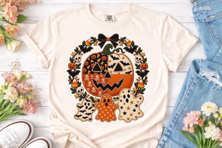Halloween Pumpkin Ghost PNG Shirt Design example image 1