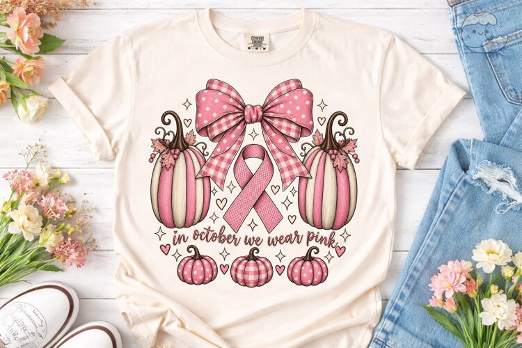 In October We Wear Pink PNG Shirt example image 1