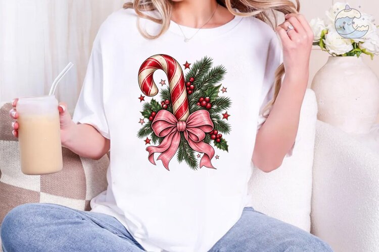 Christmas Candy Cane Bow PNG Shirt example image 1
