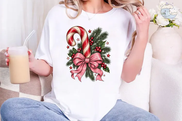 Christmas Candy Cane Bow PNG Shirt
