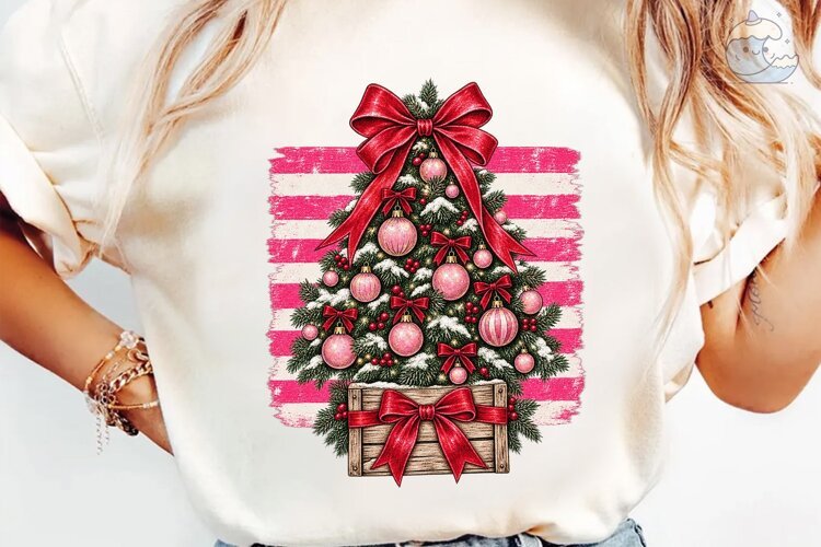 Christmas Tree Bow Pink PNG Shirt Design example image 1