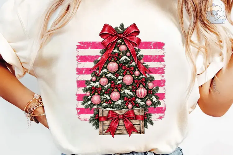 Christmas Tree Bow Pink PNG Shirt Design