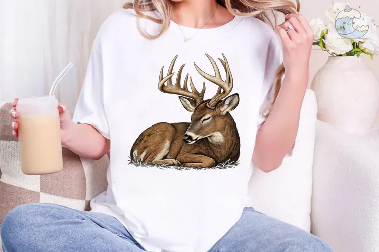 Sleeping Buck Deer PNG Shirt Design